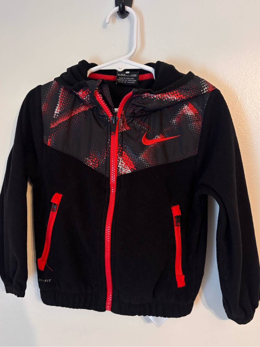 Nike Kids Black Hoodie Jacket with Red Accents